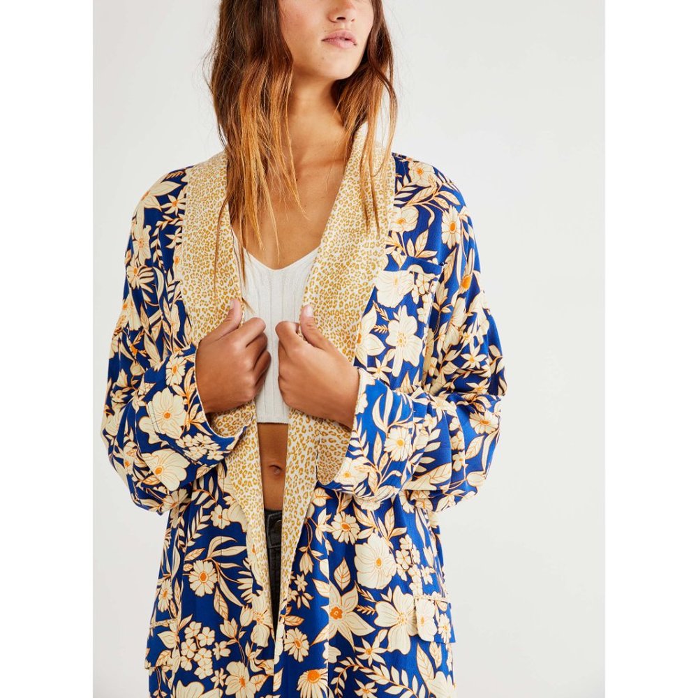 Free People Navy Blue and Cream Floral Duster - Picture 3 of 4
